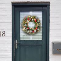 Wreath De Navidad Con Luces LED Simulación Berenjena Roja Decoración Xmas Para Puerta Ventana Y Pared 40cm Material PVC - details 0