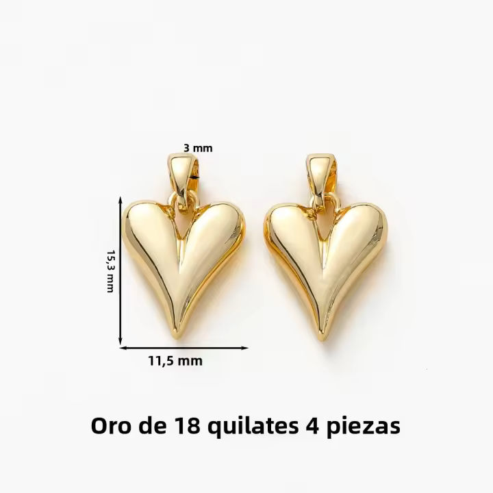 4pcs Colgante De Corazón De Amor Sólido En Oro 14K 18K Con Anillo De Salto Para Suministros De Joyería DIY Accesorios De Joyería - 1