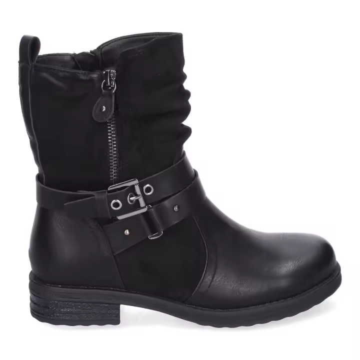 PuntoSalao Botines planos estilo motero para mujer color negro F6603 - losBotines planos estilo motero biker para mujer color negro F6603son una adición imprescindible a tu guardarropa - 1
