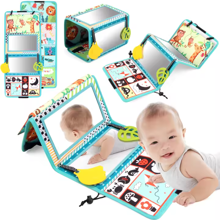 Libro De Tela Para Bebé Con Espejo Distorsionador Juguetes Educativos Montessori Interactivos Y Sensoriales Para Niños Libros De Cartón Suave De Dibujos Animados - 1