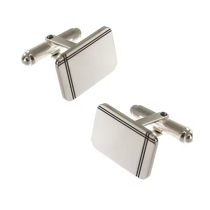 Inmaculada Romero Gemelos Plata Ley 925m Hombre 17mm Diseño Rectangular Detalle Líneas - 1