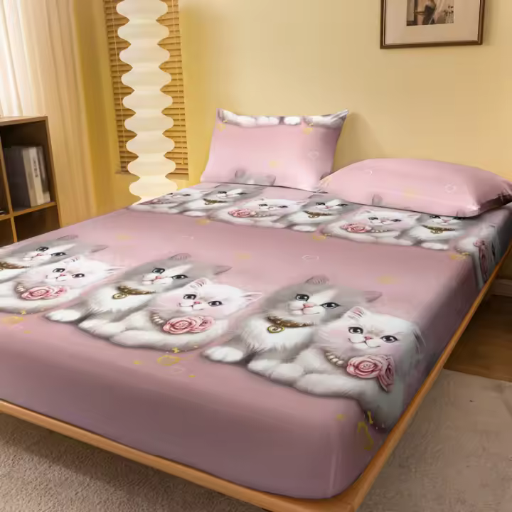 Edredón De Cama Con Patrón De Gatos Lindos Para Pareja Funda Para Colchón 100% Poliéster Tejido a Máquina Estilo Moderno Y Minimalista - 1