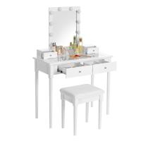 Tocador blanco elegante con espejo y luces led regulables, incluye taburete tapizado, amplio almacenamiento con 2 cajones grandes y 2 pequeños, diseño compacto y estable que ahorra espacio - details 1