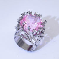 Andara  Sterling Silver Ring Inlaid Pink Crystal Zircon Exaggerated Ring For Woman Wedding Jewelry Gift - details 7
