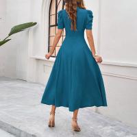 Vestido Elegante De Fiesta Para Mujer Cintura Alta A-Line De Color Sólido Con Manga Corta Estilo Francés Vestido De Cintura Cinchada Temperamento - details 21