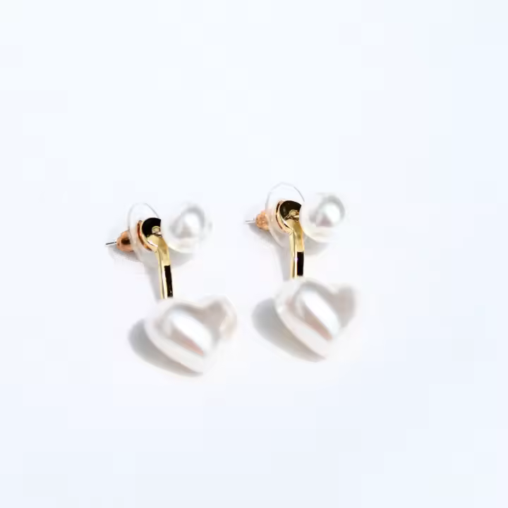 Elegantes Pendientes Corazón Perla Blanco Dorado - Alta Calidad - 1