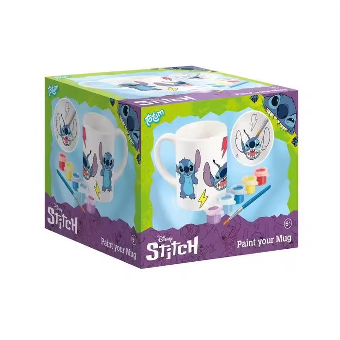 Stitch, Pinta Tu Taza Propia de Stitch, de Ceramica, Con 6 Pinturas + Pincel, Lleva Asa, 380 ml, Totum - Kiglam - 1