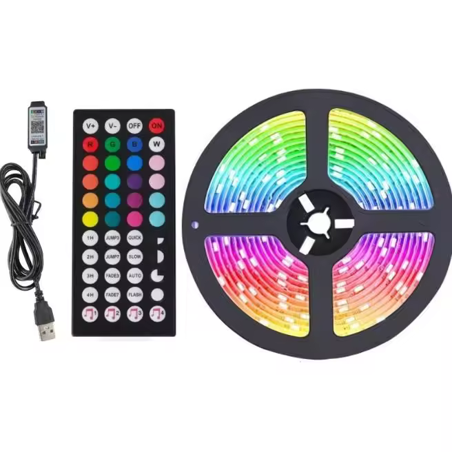 Tira de luces LED para TV, anillo de luz, tira de luces LED - RGB multicolor - 5 V - Bajo voltaje - USB autoadhesivo - Resistente al agua - Con música - Control remoto - 1