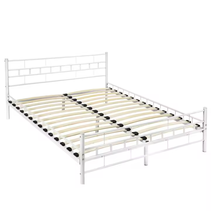 Cama Matrimonio Estructura de Acero Robusto con Somier de Láminas de Madera, Muebles de Dormitorio, Cama Completa, Resistente, Fácil de Limpiar, Base de Cama - 140 x 200 x 76 cm Blanco - 1
