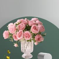 Bouquet De Flores Artificiales Peonía Rosa Púrpura 30cm 5 Cabezas Grandes Y 4 Brotes Pequeños Decoración Para Casamiento Y Hogar - details 6