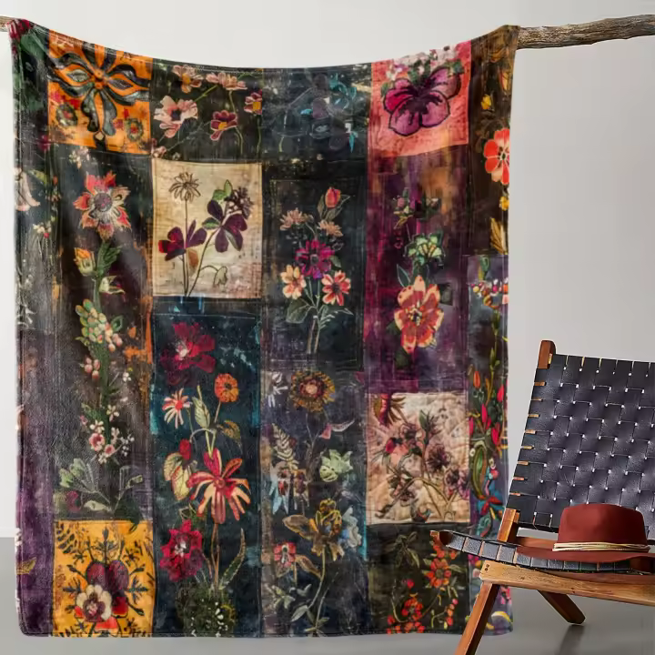 Manta De Punto Floral Vintage En Flannel Suave Y Cálida Para Cama Coche Camping Todas Las Estaciones Regalo Manta De Poliéster Y Algodón Anti-Pelusa Portátil Para Adultos - 1