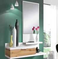 Meimon Recibidor DAHLIA con espejo, tablero melaminizado E1 (15 y 30 mm), cantos PVC (0,6 mm), cajón MDF lacado (12/3 mm), acabado blanco, mueble 116x81x29 cm (máx. 8 kg), espejo 70x40x0,3 cm, cajón 10x48x25 cm (máx. 5 kg) - details 1