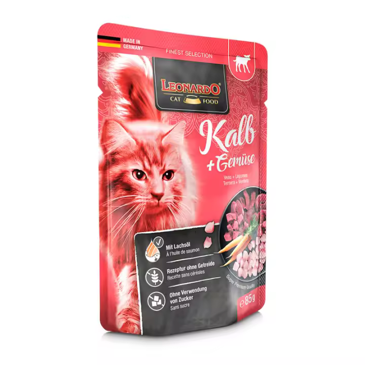 Leonardo Menú de Ternera y Verduras Sobres para Gatos - 16 unidades x 85 gr - 1