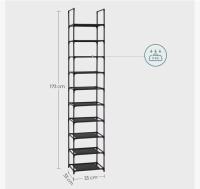 10-tier shoe rack, good size and removable, 33x33x173 cm, metal frame and fabric shelves, perfect for hallways and bedrooms, black - details 8