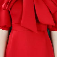 Vestido Elegante De Fiesta Para Mujer 2024 Con Cuello Con Lazo Manga Corta Cintura Alta A-Line Plisado Hasta El Tobillo Vestido De Cumpleaños - details 28