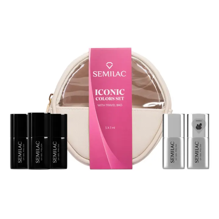 Semilac Iconic Colors Set con Neceser de Viaje. Un set de bestsellers de SEMILAC y una novedad, Jelly Cherry, todo empacado en un neceser de viaje de alta calidad de SEMILAC. - 1