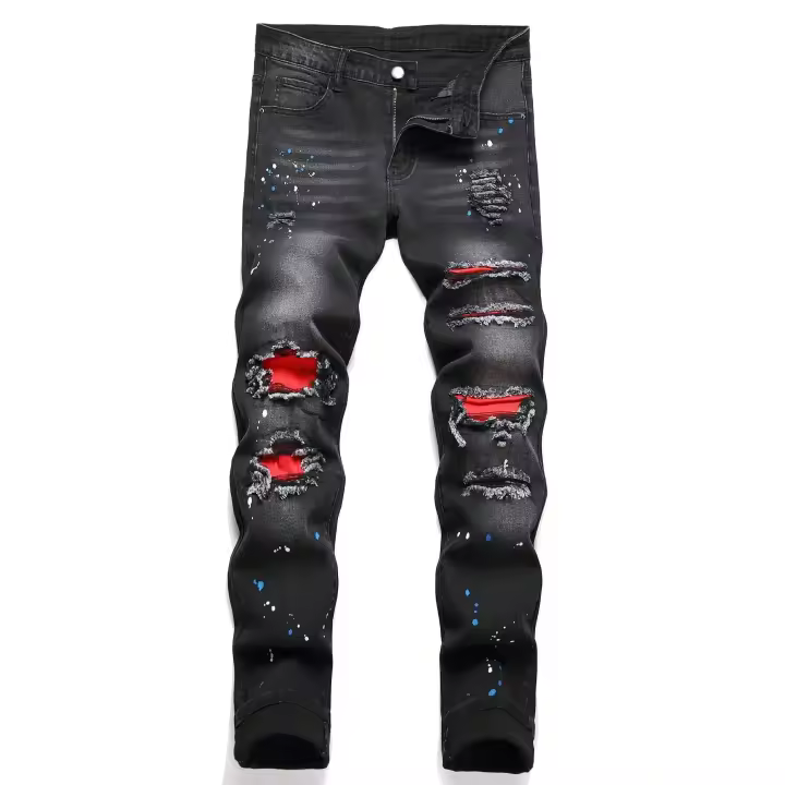 Nuevos Jeans De Otoño 2025 Con Agujeros Y Patchwork Estilo Slim Para Hombre Tejido De Denuim Midweight Cierre De Cremallera - 1