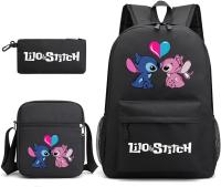 Mochila Escolar Stitch 3 Piezas para Niños y Adolescentes—Set de Mochila, Estuche y Bandolera, Diseño de Dibujos Animados, Color Azul, Moda Juvenil - details 4
