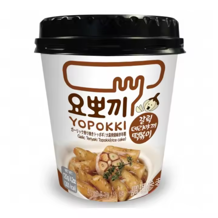Young Poong Yopokki  Pastel de Arroz Coreano sabor a ajo y salsa Teriyaki Topokki Cup 120g - 1