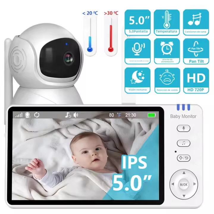 Monitor De Bebé Con Cámara Infantil Y Visión Nocturna 5" IPS Audio Bidireccional Pan Tilt USB Carga Seguridad VOX Despertar - 1