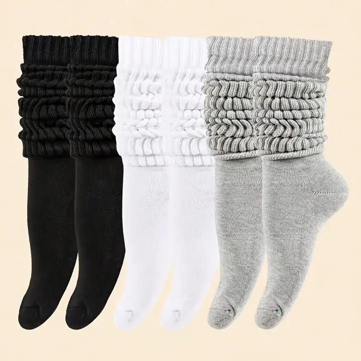 Calcetines De Media Caña Para Mujer 3/6 Pares Térmicos Gruesos De Punto Suelto Largos Y Sueltos Para Primavera Otoño E Invierno Calcetines Casuales De Algodón - 1