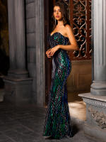 Vestido Largo Sin Mangas De Noche Verde Con Lentejuelas Para Mujer Vestido De Fiesta De Promoción Estilo Maxi Sin Corbata - details 2