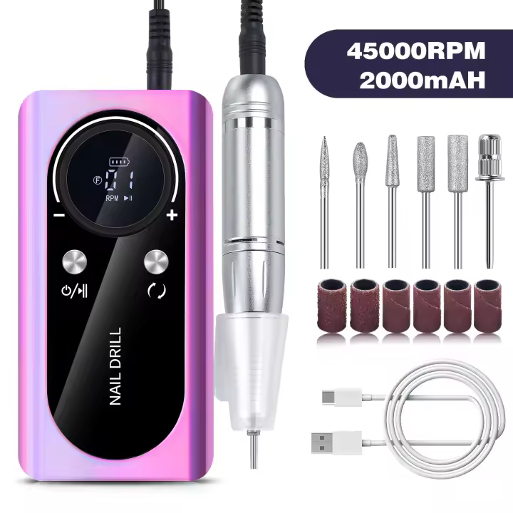 Taladro de uñas eléctrico de 45000 rpm, Lima portátil recargable de uñas, Kit de taladro eléctrico de uñas with Pantalla LCD inteligente para manicura de uñas de gel, pedicura, Cuerpo reflectante, etc. - 1