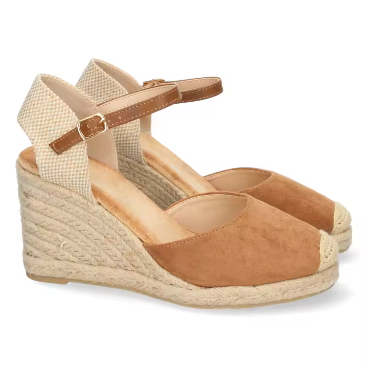 PuntoSalao Alpargatas sandalias de cuña media y hebilla mujer color camel - 1
