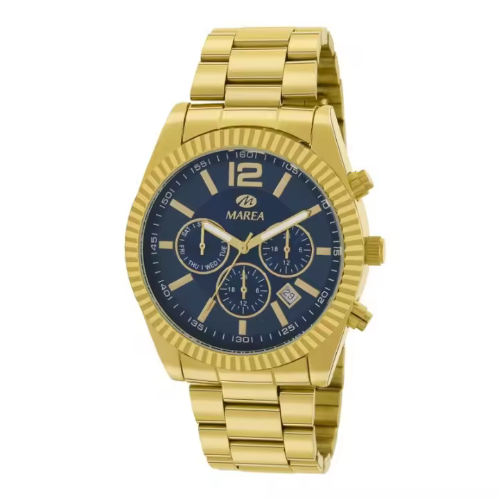 Reloj Marea Hombre B41291/5 - Analógico Cuarzo Dorado - Esfera Azul - Correa de Acero Inoxidable - 2 Años Garantía - Estuche - 1