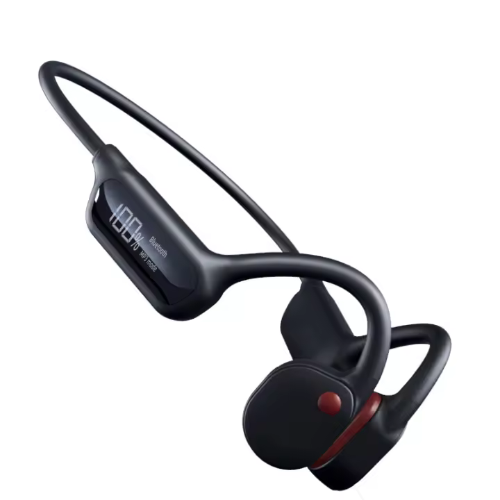 PORCHEDDU Auriculares de conducción sósea, Cascos de alta fidelidad con Bluetooth 5,3 + MP3, 32GB, IPX8, Imperables, Para Nación, con Pantalla LED - 1
