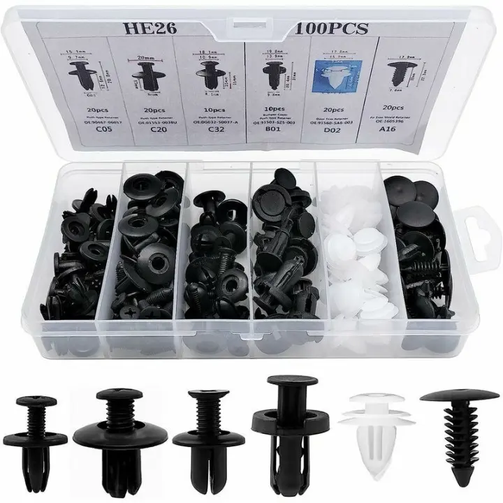 100 clips de Remache de plástico, clips de Remache para parachoques de Automóvil, sujetadores de Remache de plástico, sujetadores de Protección con - 1