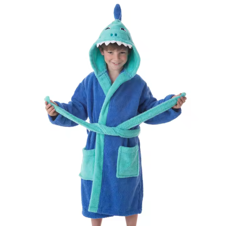 Albornoz Infantil Niño Algodón Natural 100% Capucha y Bolsillos Shark-Boy - 1