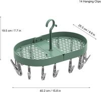 Estante de secado de calcetines, estante de secado de ropa colgante, plegable, multifuncional, con gancho giratorio de 360 ° y 14 clavijas de ropa, para lencería, calcetines, toallas (verde) - details 0