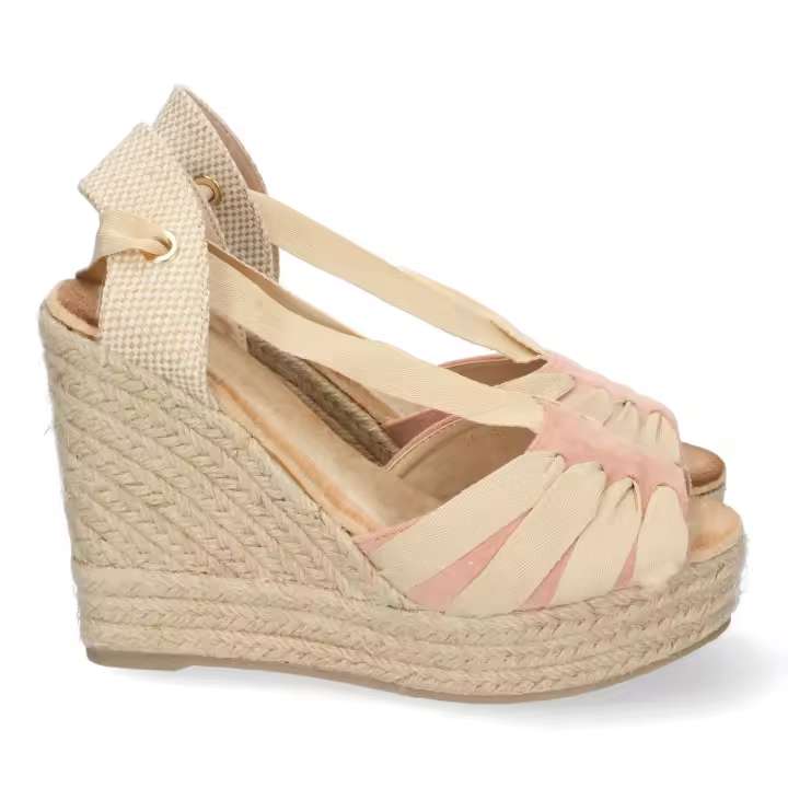 PuntoSalao Sandalia cuña alta lazos mujer color rosa - 1