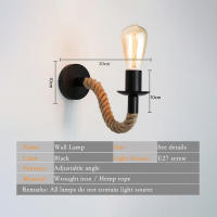Lámpara De Pared Vintage Con Cordón De Henequén Luz De Pared Retro Nórdica Moderna Para Dormitorio Y Sala De Estar Decoración De Hogar - details 2