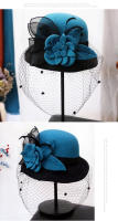 Sombrero Trilby Floral Para Mujer Estilo Británico Hepburn Moda Francesa Invierno Caliente Casual Fiesta Capa De Lana - details 6