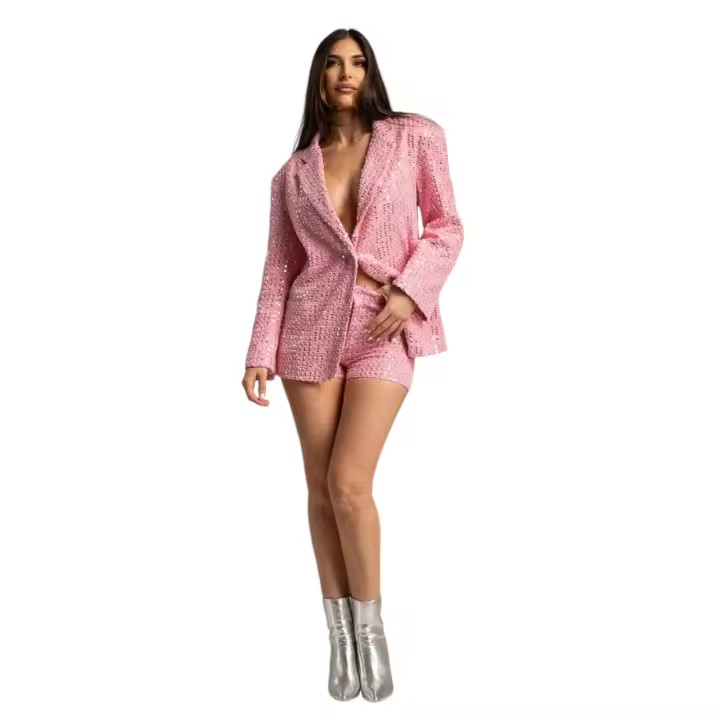 Conjunto rosa lentejuelas mujer – look fiesta dos piezas elegante – WA Wild Animal - 1