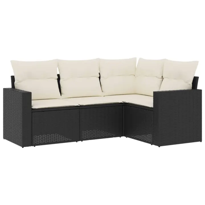 vidaXL Set de sofás de jardín 4 pzas y cojines ratán sintético Negro, Negro y crema, Gris Conjunto Terraza Muebles Jardín Exterior Juego de Muebles de jardín Mueble Jardín Exterior Muebles de Salon Exterior - 1