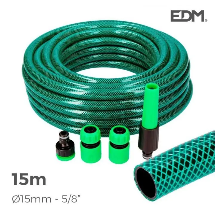 Kit Manguera de Jardín BASIC LINE Ø Interior 15mm Ø Exterior 19mm (5/8") - Rollo 15m con Accesorios EDM - 1