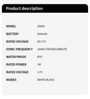Cepillo De Dientes Eléctrico Acústico Para Adultos Negro Y Blanco Modos USB Recargables IPX7 Impermeables Con 5 Modos De Operación - details 0