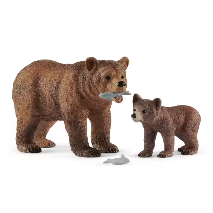 Schleich Figura Realista Mamá Osa Grizzly con Cría - Colección Schleich - 1