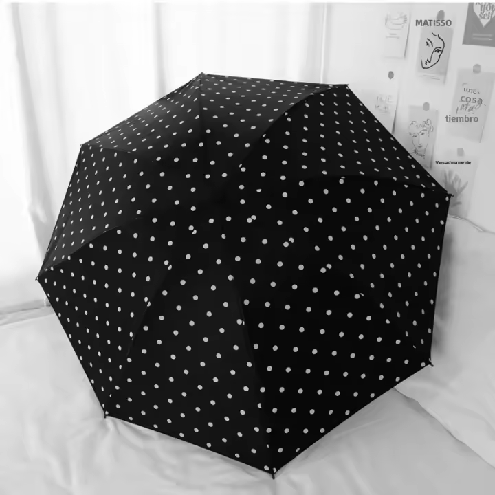 Parasol De Protección Solar UV Paraguas Automático Plegable Con Patrón De Polka Doble Uso Para Lluvia Y Sol Material De Tela De Nylon 190T Para Adultos - 1
