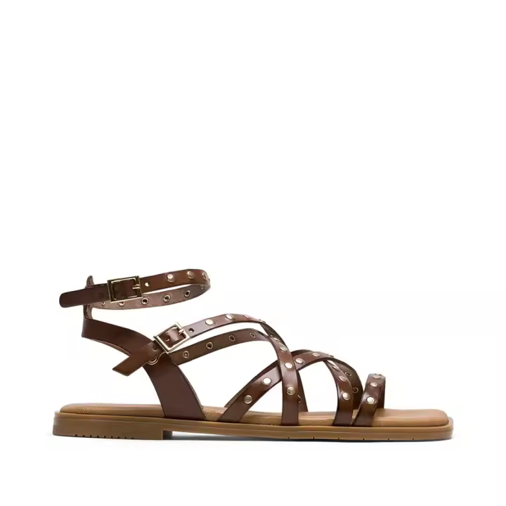 PORRONET  SANDALIA REMACHES PIEL MARRON - 1