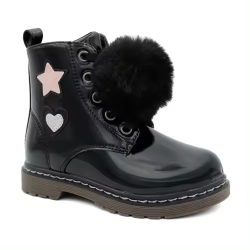 Bota charol niña pompón BUBBLE KIDS C1526 rosa y negro. - 1