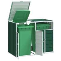 vidaXL Cobertizo contenedores dobles basura acero 144x81x113 cm en color Verde/Antracita/Marrón y más - details 0