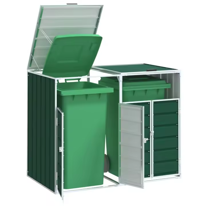 vidaXL Cobertizo contenedores dobles basura acero 144x81x113 cm en color Verde/Antracita/Marrón y más - 1