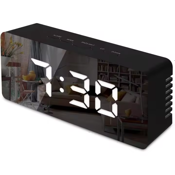 Reloj Despertador Digital LED with Alarma y Repetición - Espejo de Maquillaje - Negro - 1
