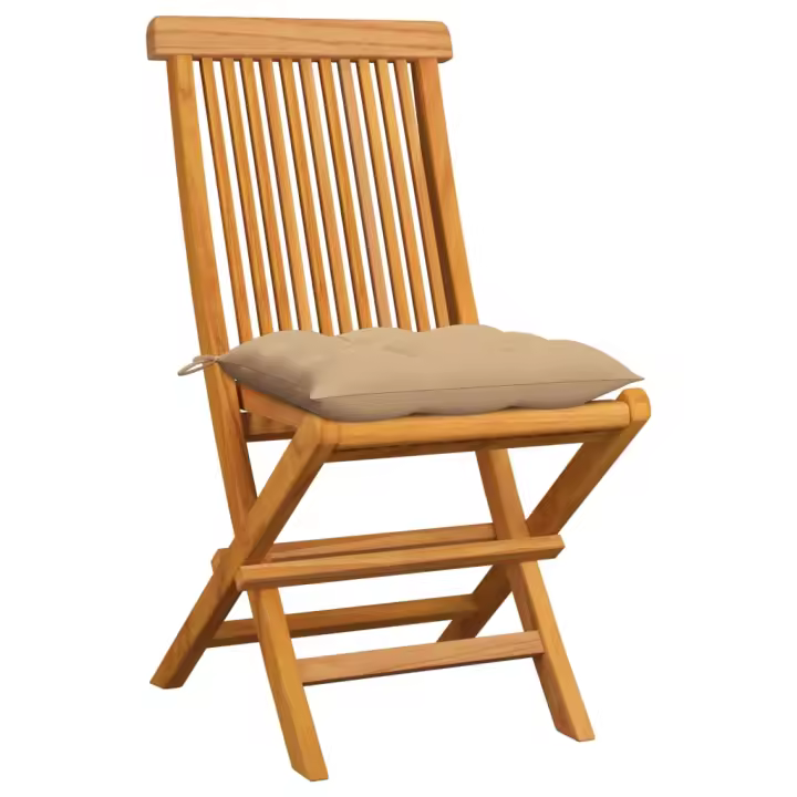 Sillas de Jardín 6 UDS con Los bolsos beige Madera de Teca - 1