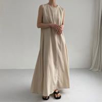 Vestido Maxi De Verano Para Mujer REALEFT 2024 Color Sólido Elegante Con Bolsillos Cintura Suelta Sin Mangas Casual Largo Hasta La Rodilla Material Algodón Y Poliéster - details 9