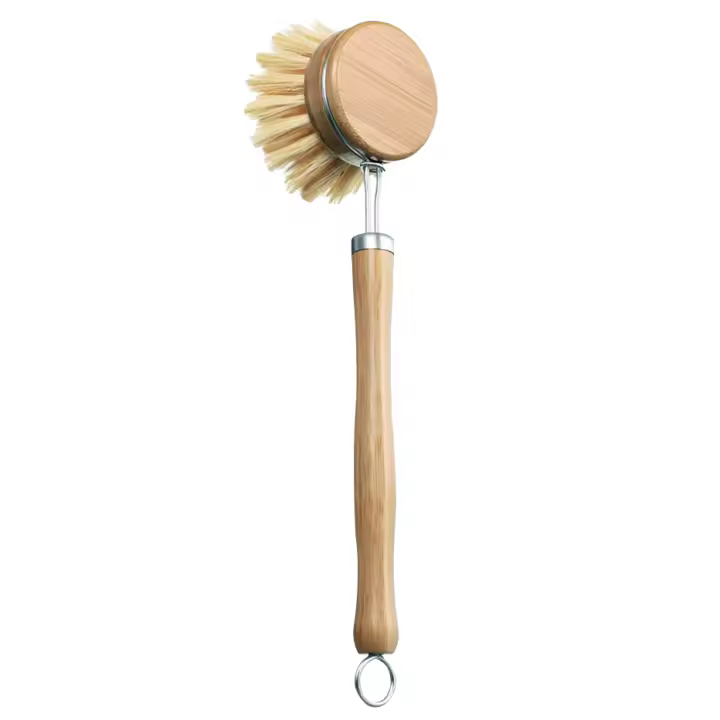 Cepillo De Limpieza De Cocina De Bambú Natural Para Platos Ollas Tacos Y Grifo Cepillo De Limpieza Ecológico Con Bandeja De Drenaje Para Almacenamiento - 1